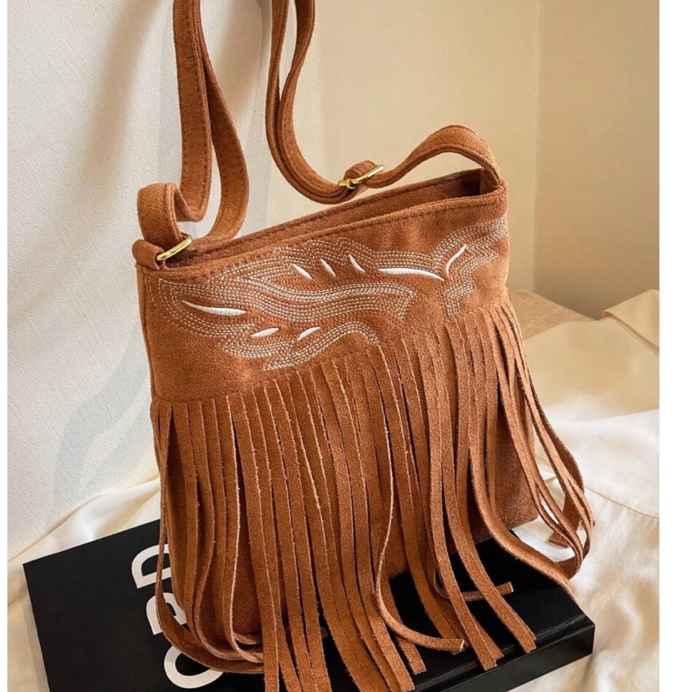 Boho Fringe Vegan Suede Hobo Shoulder Crossbody bag - Picture 7 of 12